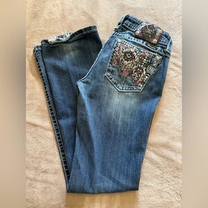 Miss Me Blue Boot Cut Jeans with Embellished Pockets